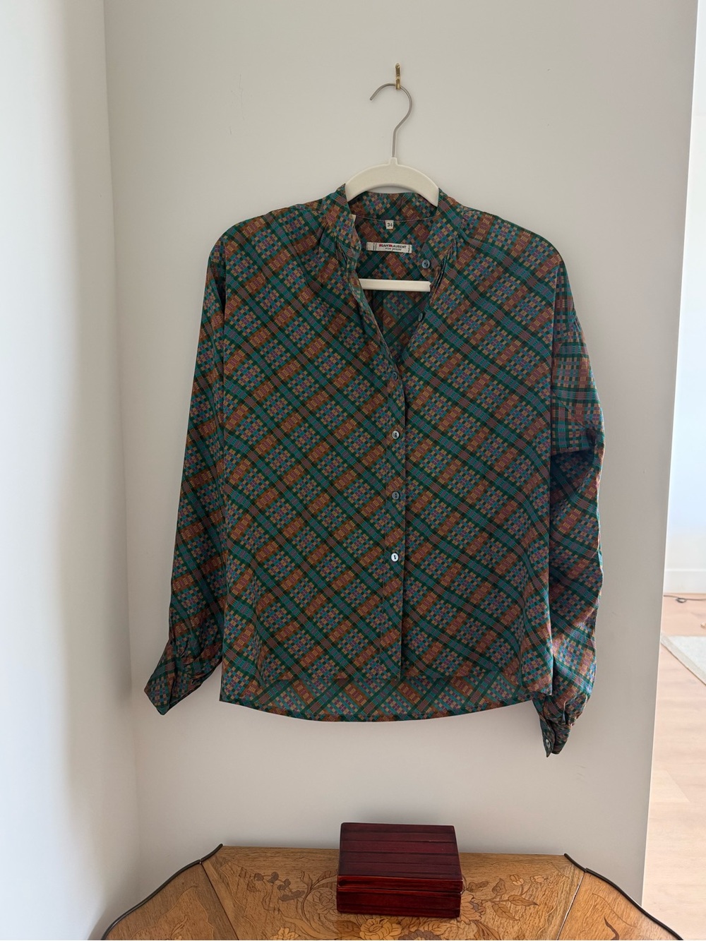 Vintage Yves Saint Laurent Multicolor Geometric Silk Blouse